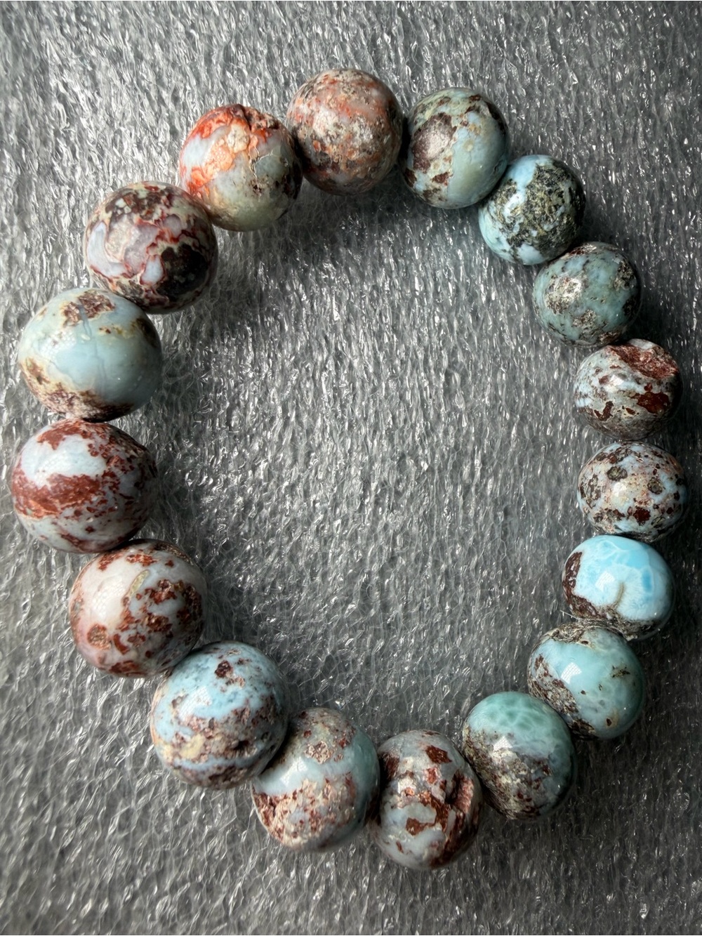12MM Textured Island Larimar Natural Crystal Bracelet